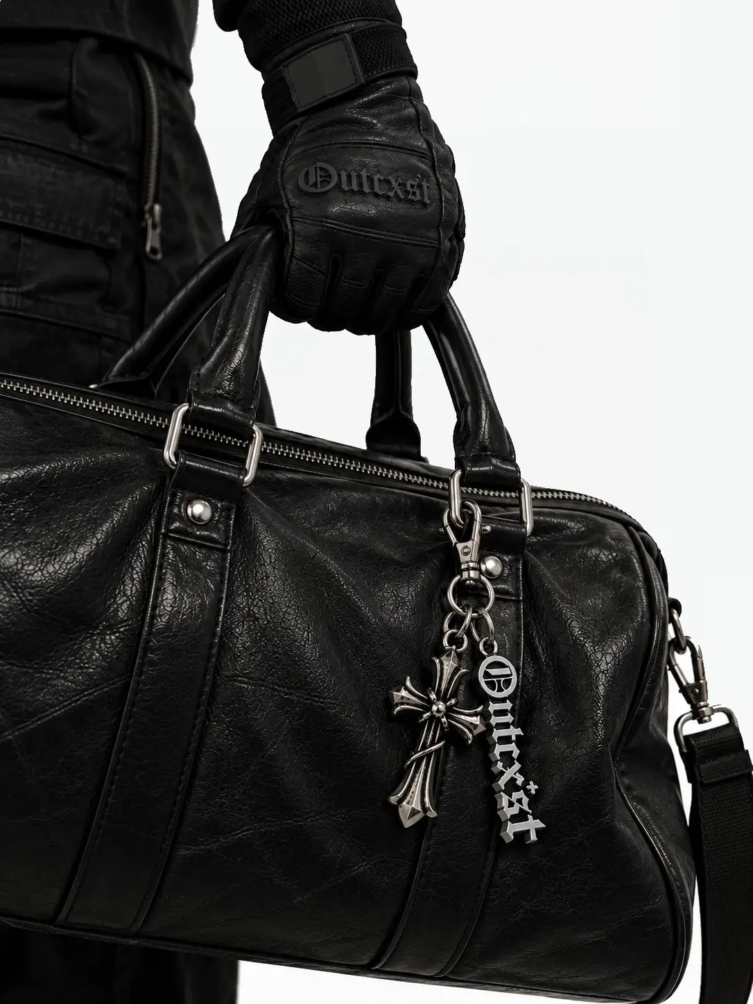 Gothic Cross Charm Keychain - Metal detailing close-up