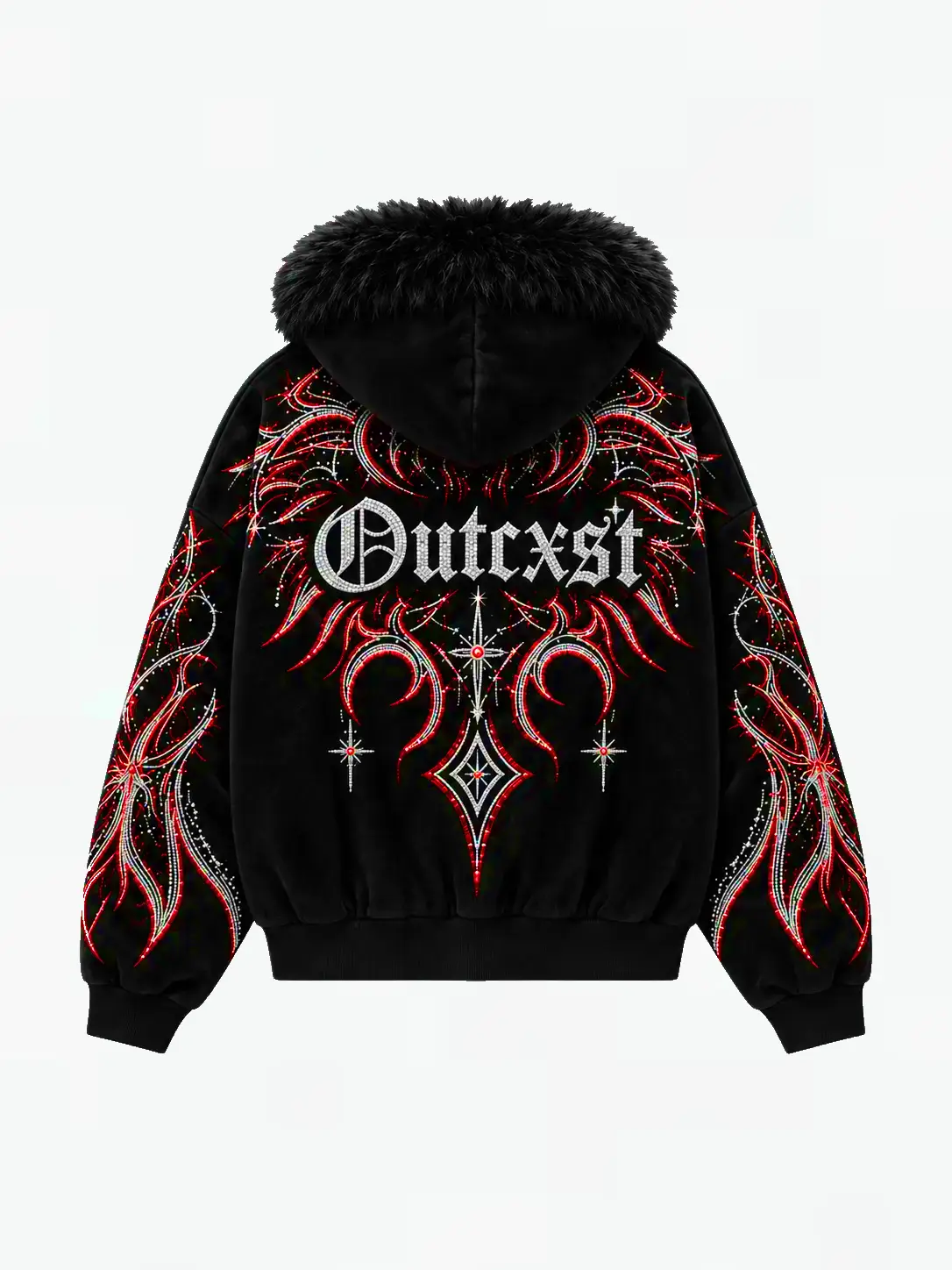 THORN RHINESTONE FUR ZIP HOODIE — Back view